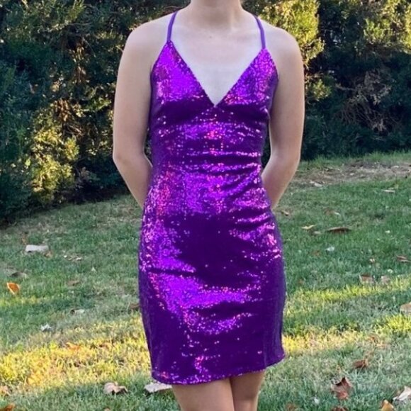 Purple Sequin Bodycon Dress - Picture 1 of 4